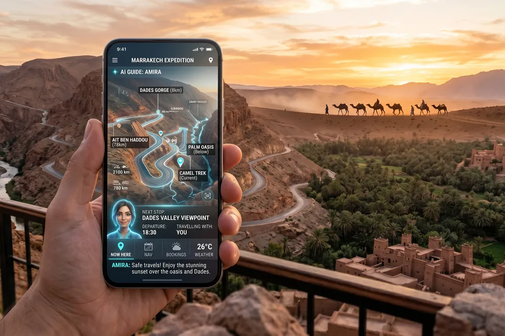 AI travel assistant Morocco landmarks smartphone map
