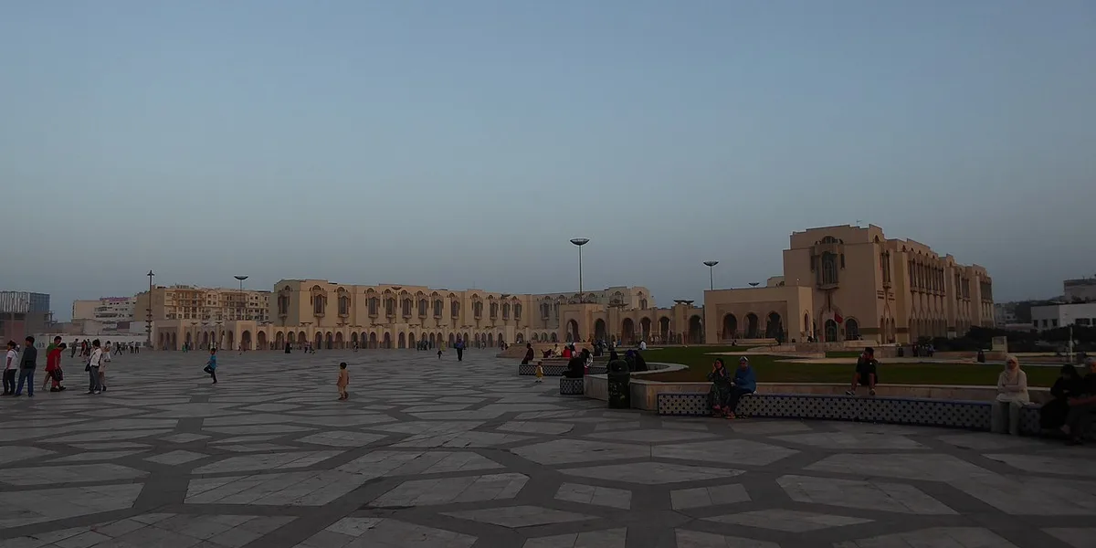 Hassan II Mosque overlooking the Atlantic Ocean at sunset in Casablanca
