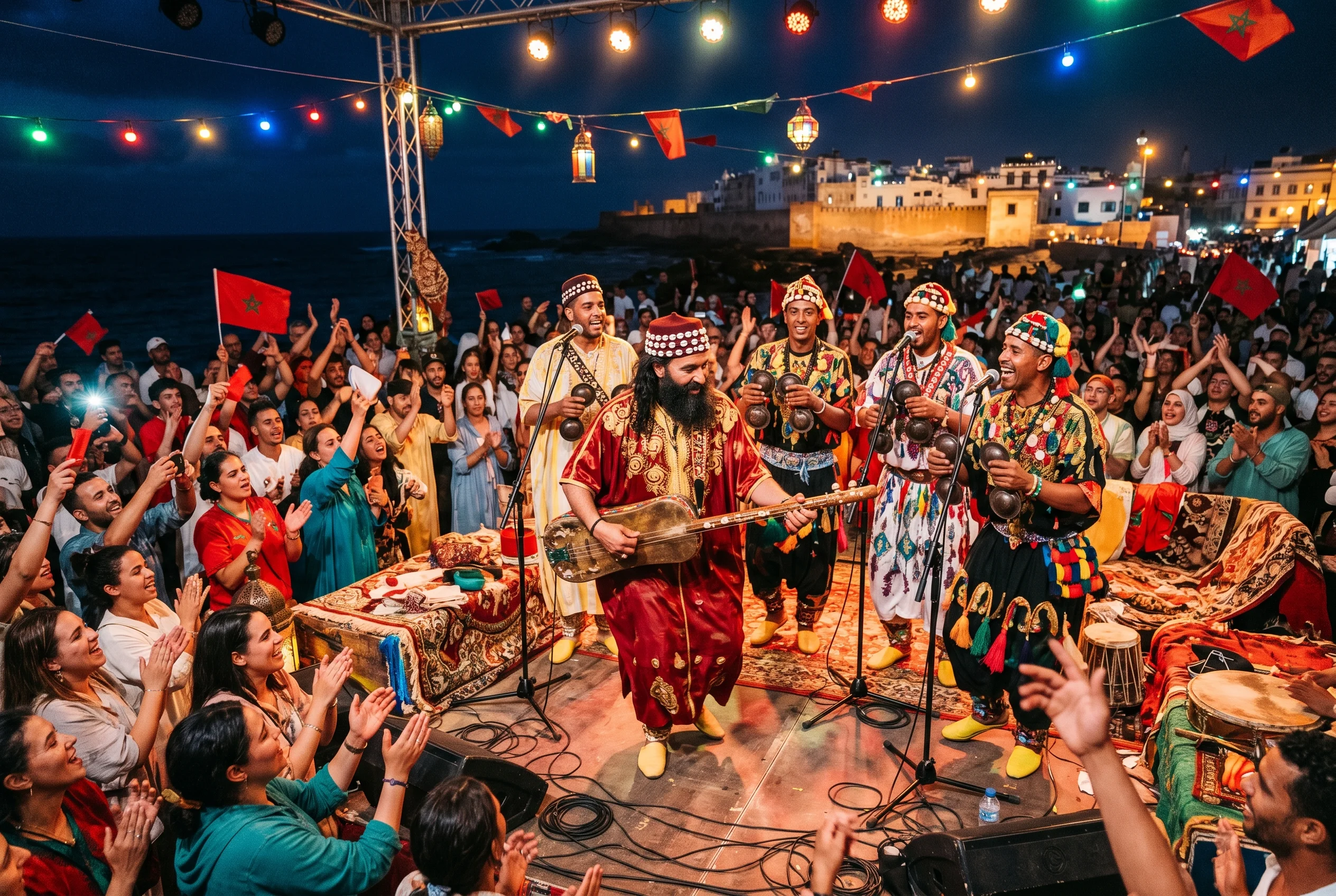 Moroccan festival celebration with traditional music and colorful decorations