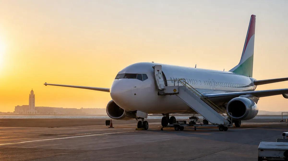 Royal Air Maroc Boeing 787 Dreamliner concept on the tarmac, representing the future Casablanca to Rio de Janeiro direct route