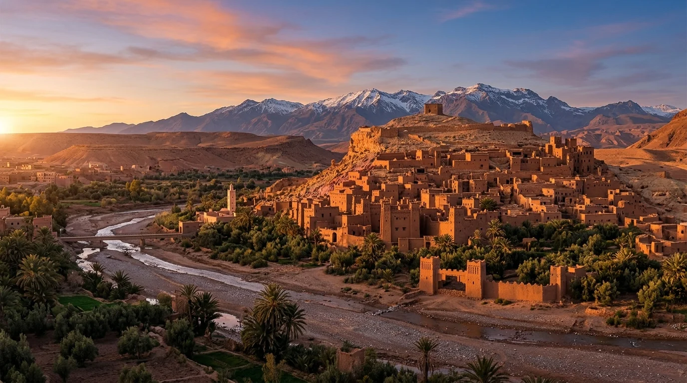 Kasbah Ait Benhaddou at sunset, Ouarzazate, Morocco — UNESCO World Heritage Site